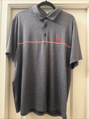 Under Armour Charcoal Grey Polo with orange/ red Accent Stripe
